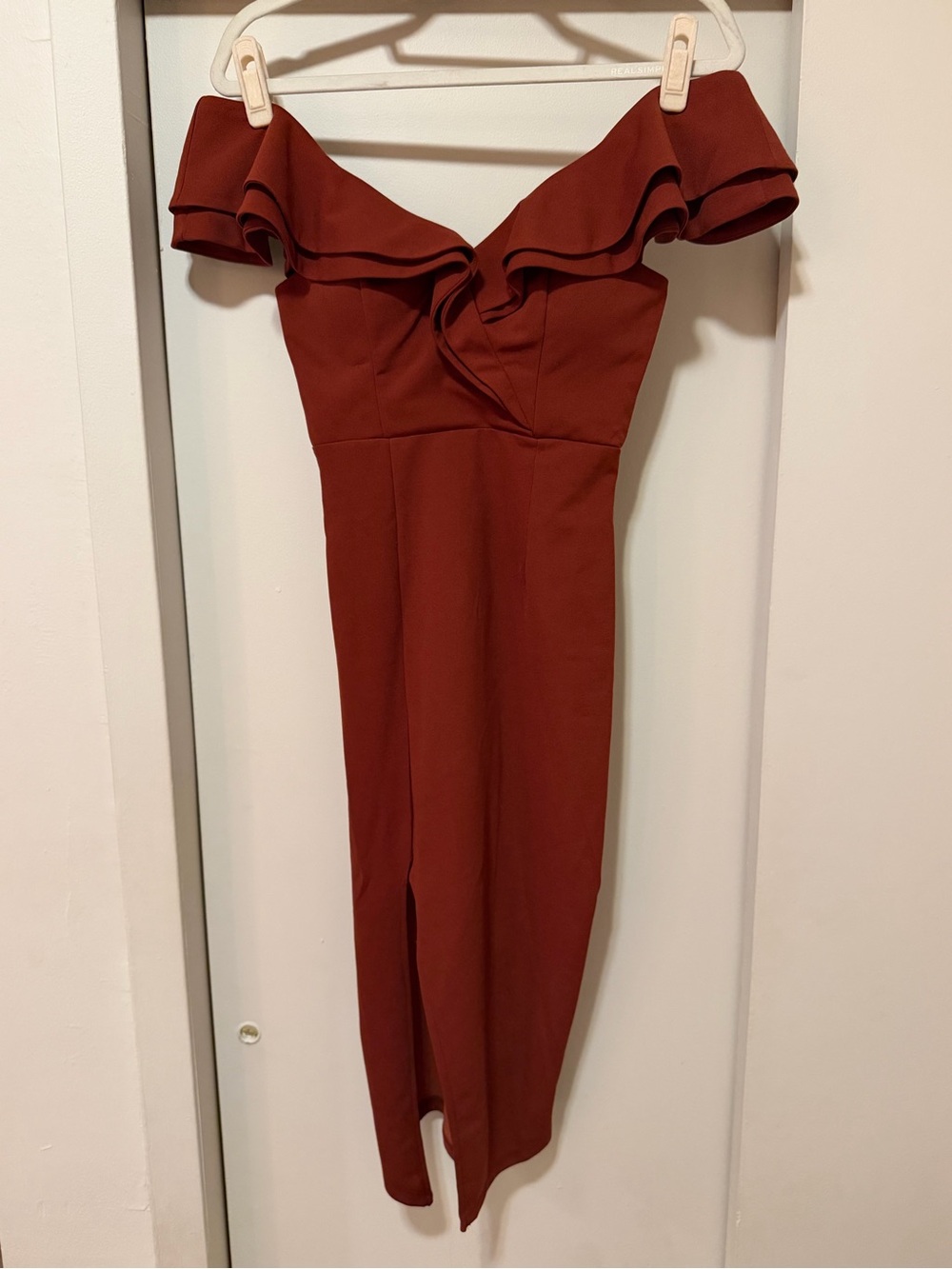 Off-Shoulder Mid-Length Dress in Rust - Picture 3 of 5